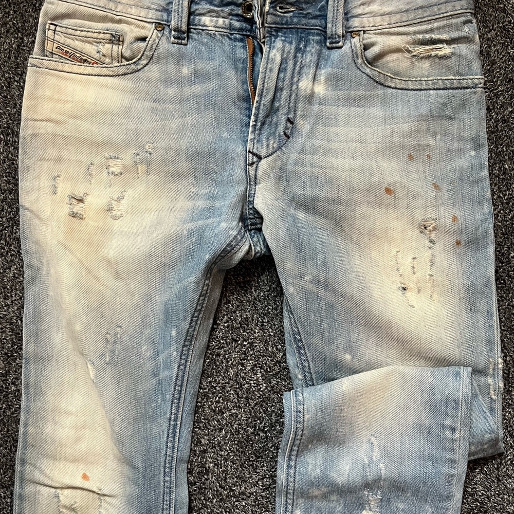 Diesel Light Blue Slim Straight Distressed Jeans